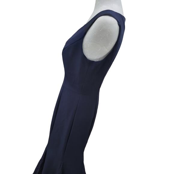 Eliza J Laguna Gown Women’s 4 Navy Blue Crepe Lace Inset Mermaid Trumpet‎ Dress - Picture 7 of 15